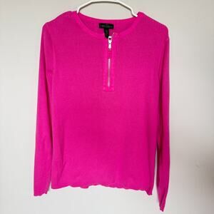 LRL Ralph Lauren Jeans Co Top Womens XL Pink 1/4 Zip Logo Vintage Ribbed Y2K